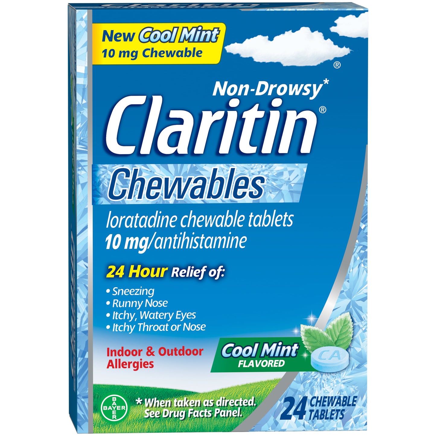 Claritin 24 Hour Non-Drowsy Allergy Medicine, Antihistamine Cool Mint Chewable Tablet, 24 Ct