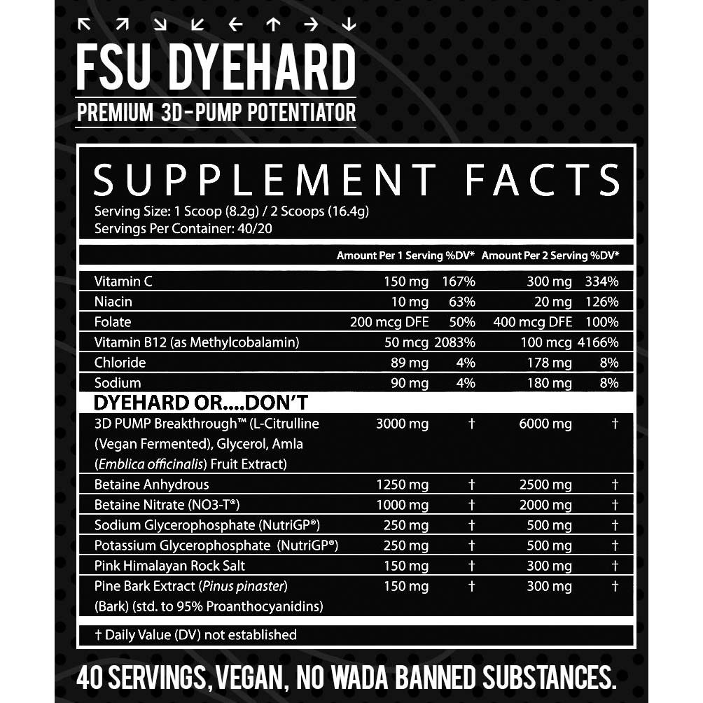 Inspired Nutraceuticals FSU Dyehard Non-Stim Pump Pre 40 Servings
