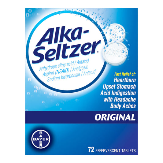 Alka-Seltzer Original Effervescent Aspirin Pain Relief Tablets, 72 Count