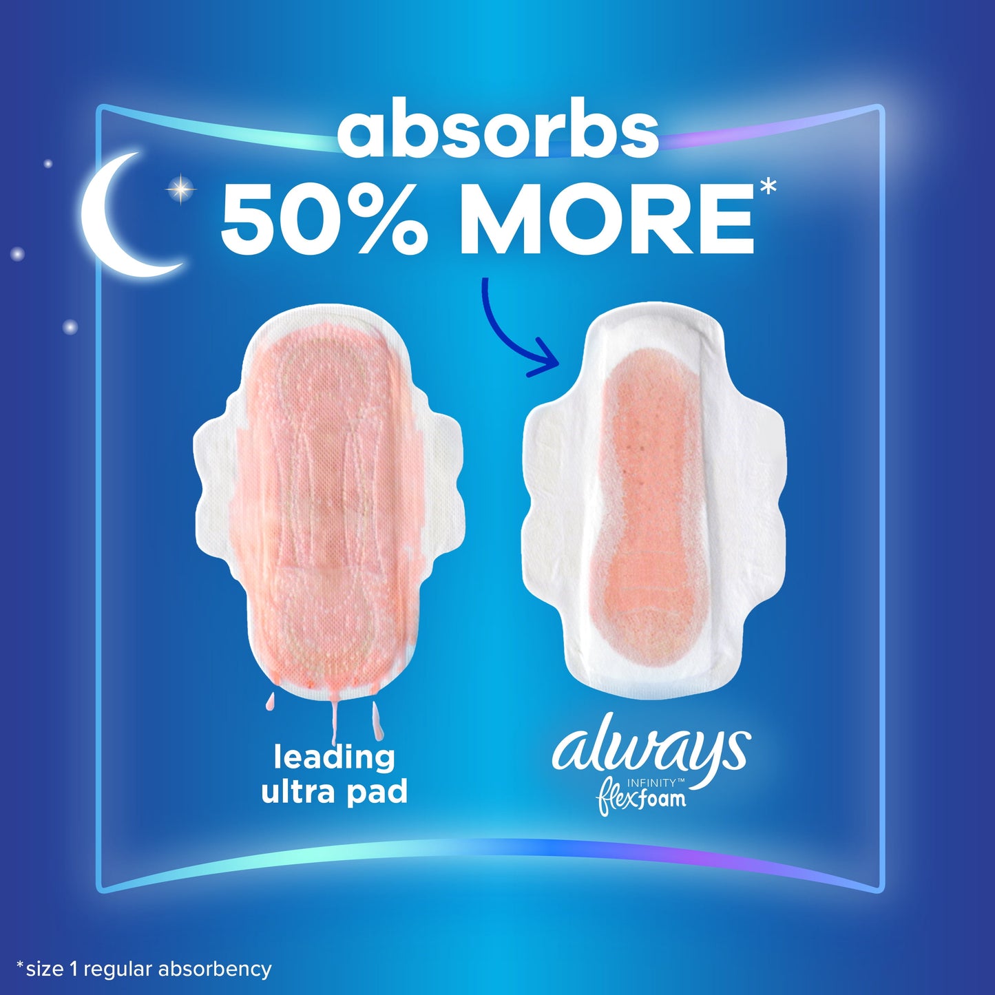 Always Infinity Feminine Pads with wings, Size 4, Overnight Absorbency, Unscented, 26 Count