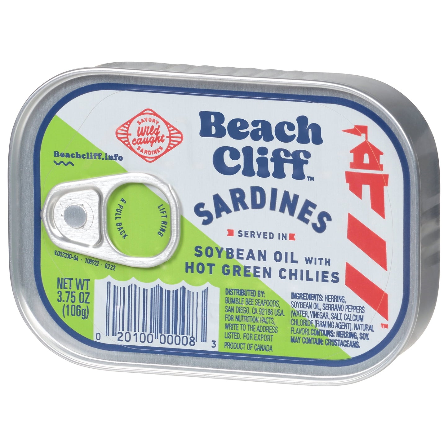 Beach Cliff Sardines in Soybean Oil with Hot Green Chilies, 3.75 oz Can