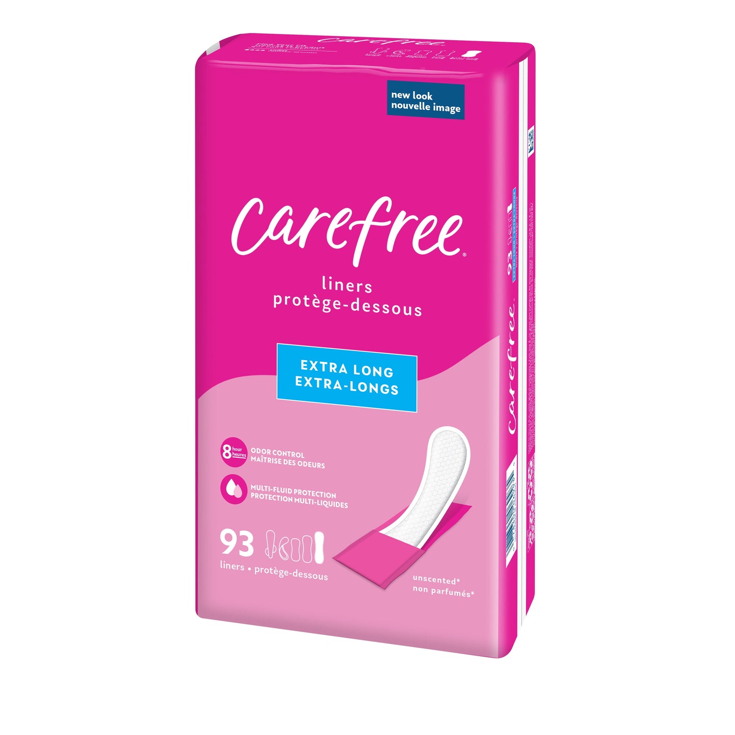 CAREFREE® Panty Liners, Extra Long, Unscented, 8 Hour Odor Control, 93ct