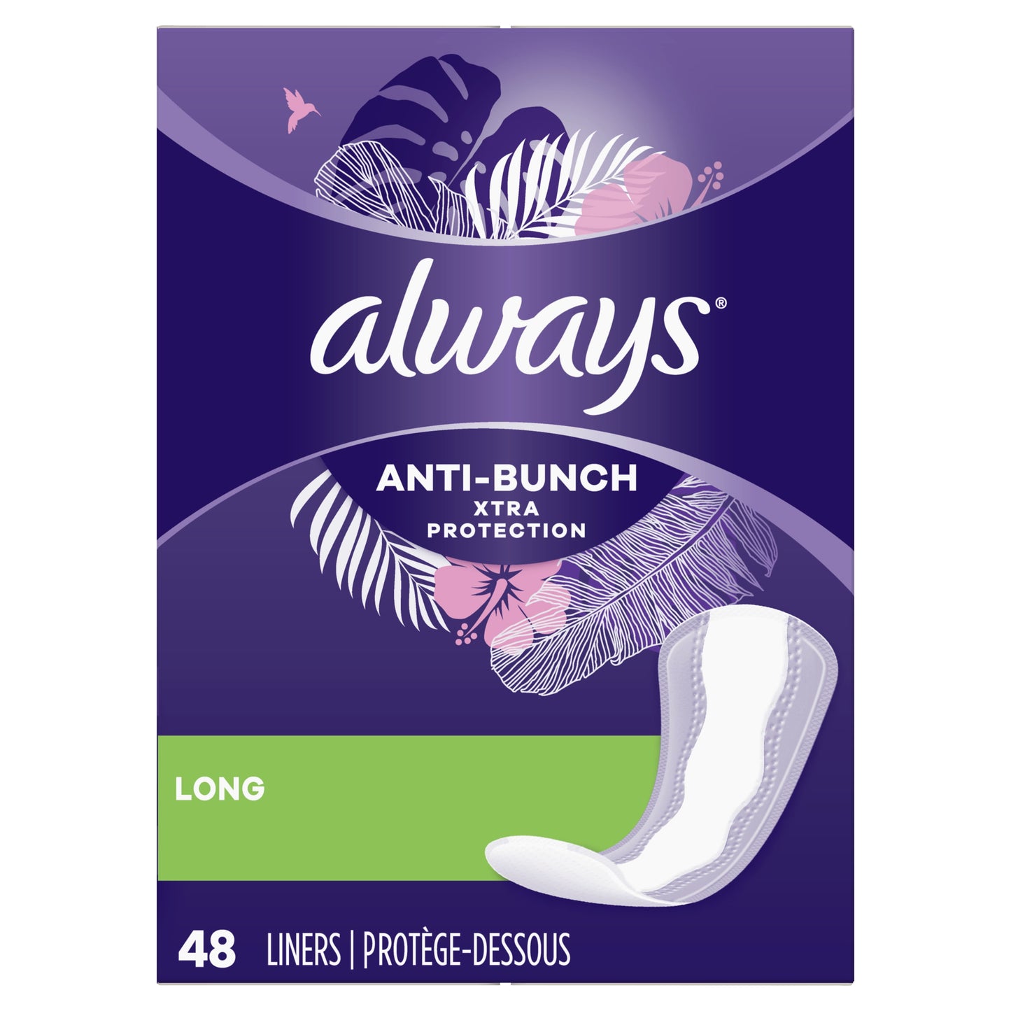 Always Anti-Bunch Xtra Protection Daily Liners Long Length, 48 Ct