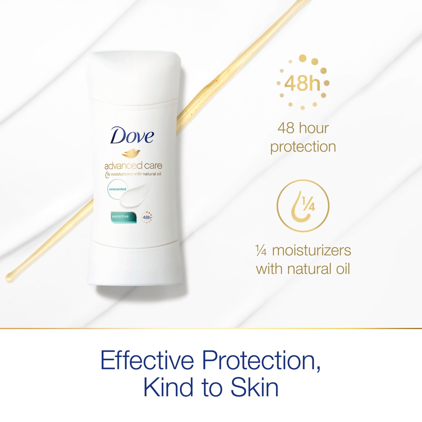 Dove Advanced Care Long Lasting Women's Antiperspirant Deodorant Stick, Unscented, 2.6 oz