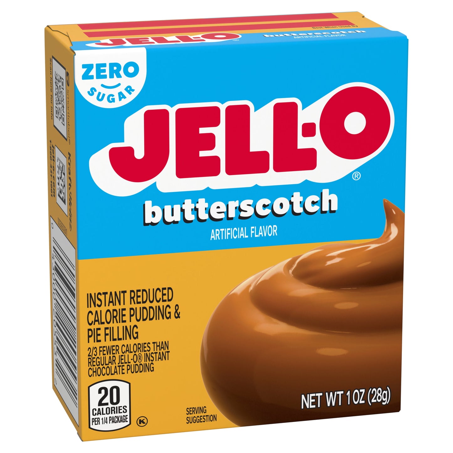 Jell-O Butterscotch Artificially Flavored Zero Sugar Instant Reduced Calorie Pudding & Pie Filling Mix, 1 oz Box