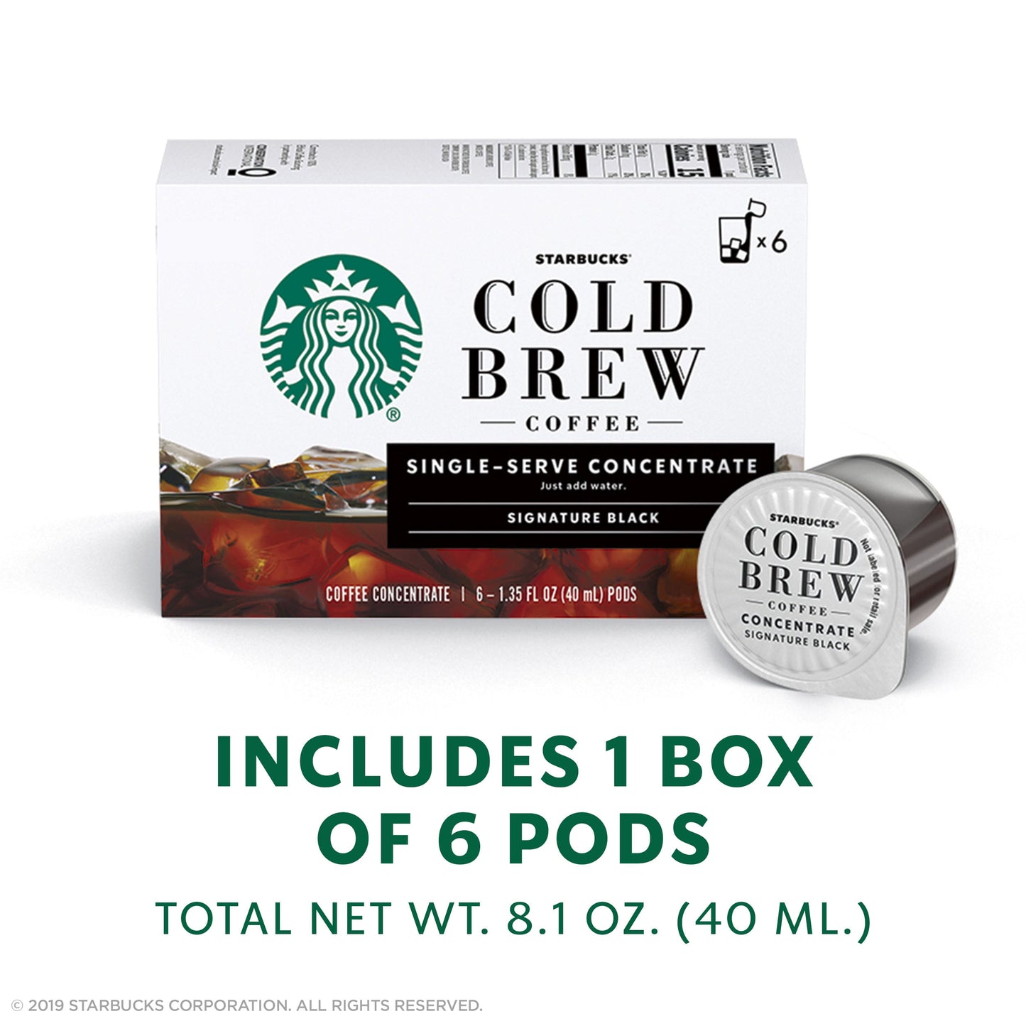 Starbucks Signature Black Cold Brew Coffee, Single-Serve Concentrate Pods, 6 ct