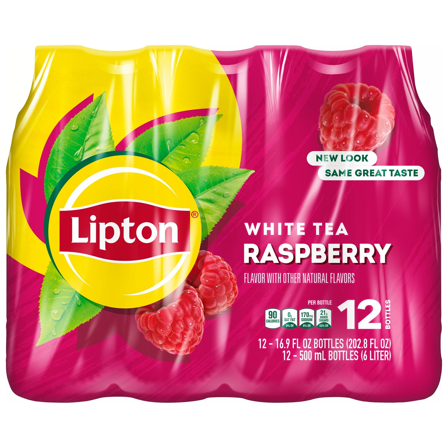 Lipton Iced Tea, Raspberry White Tea, 16.9 fl oz, 12 Bottles