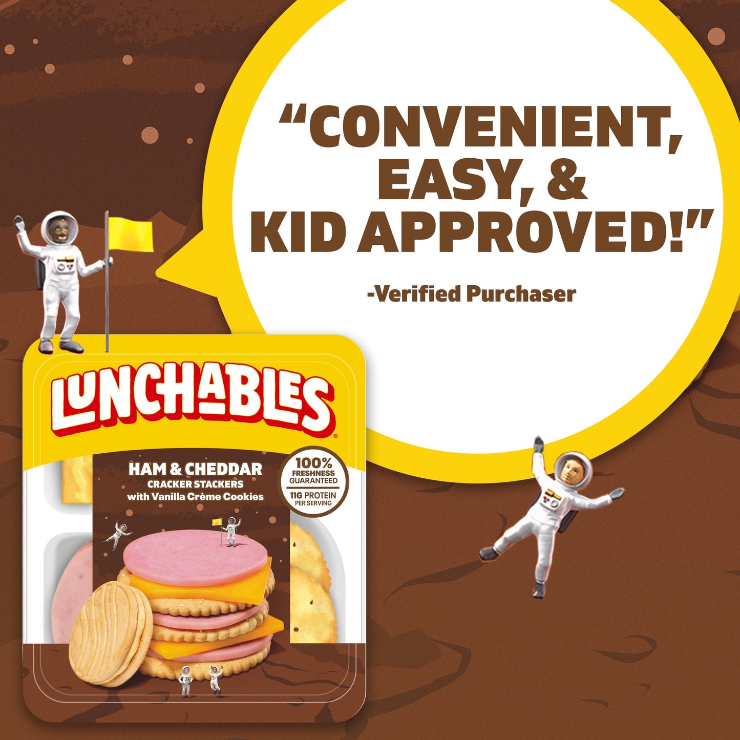 Lunchables Ham & Cheddar Cheese Cracker Stackers Kid Lunch Snack, 3.5 oz Tray