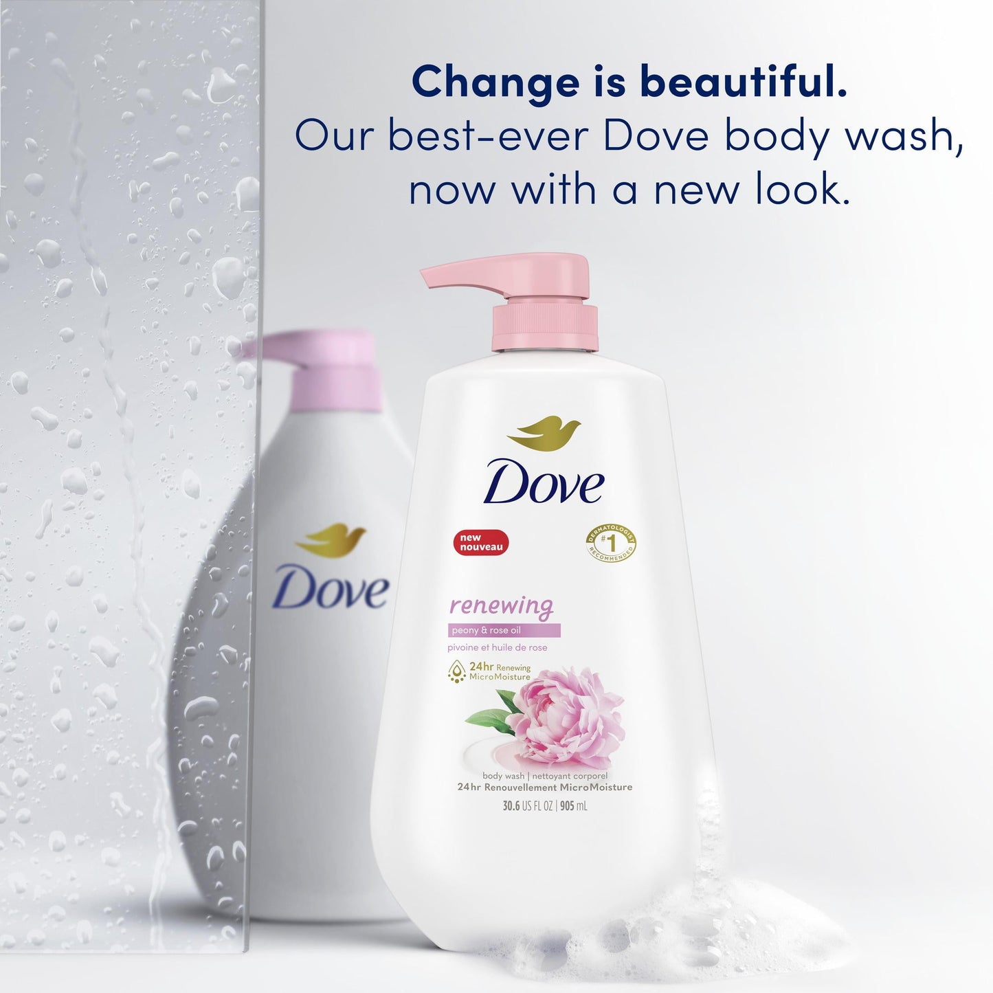 Dove Renewing Long Lasting Gentle Body Wash, Peony and Rose Oil, 30.6 fl oz