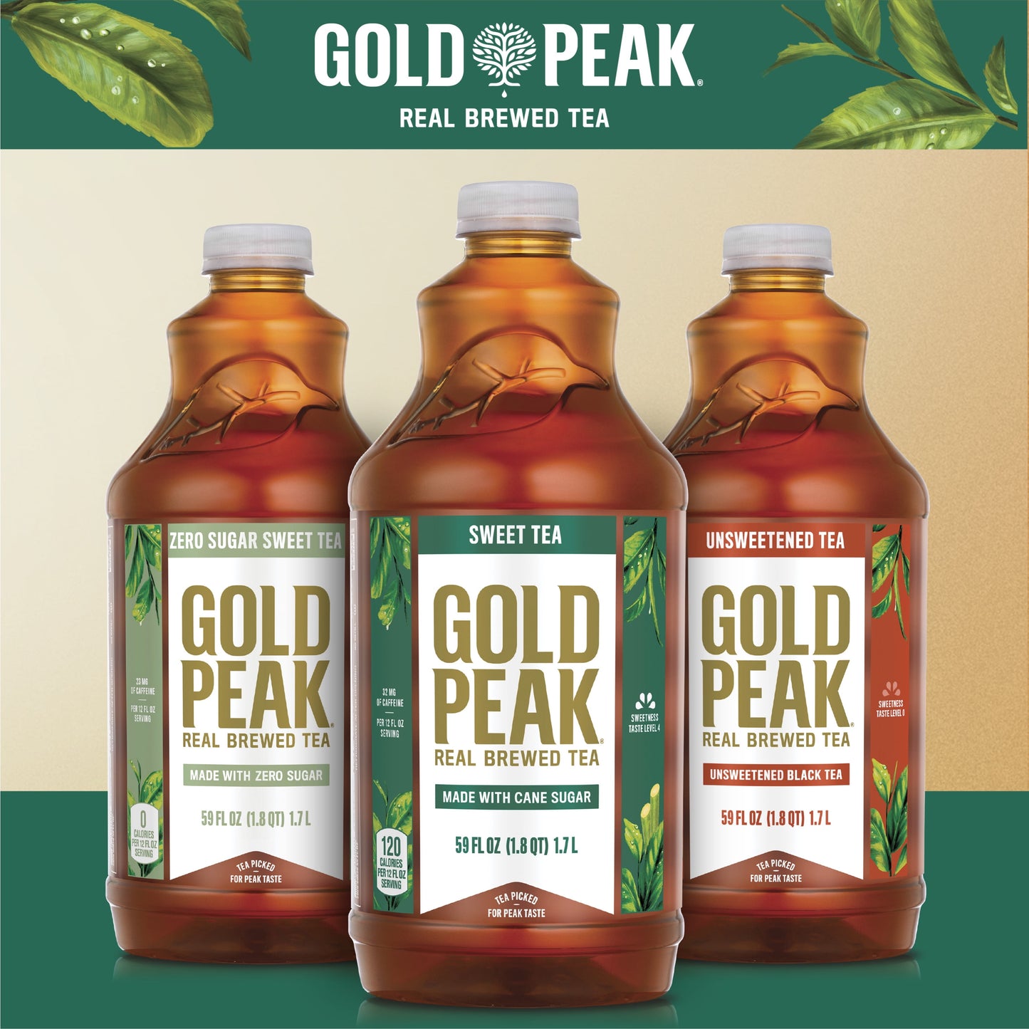 Gold Peak Real Brewed Tea Unsweetened Black Tea Drink, 59 fl oz