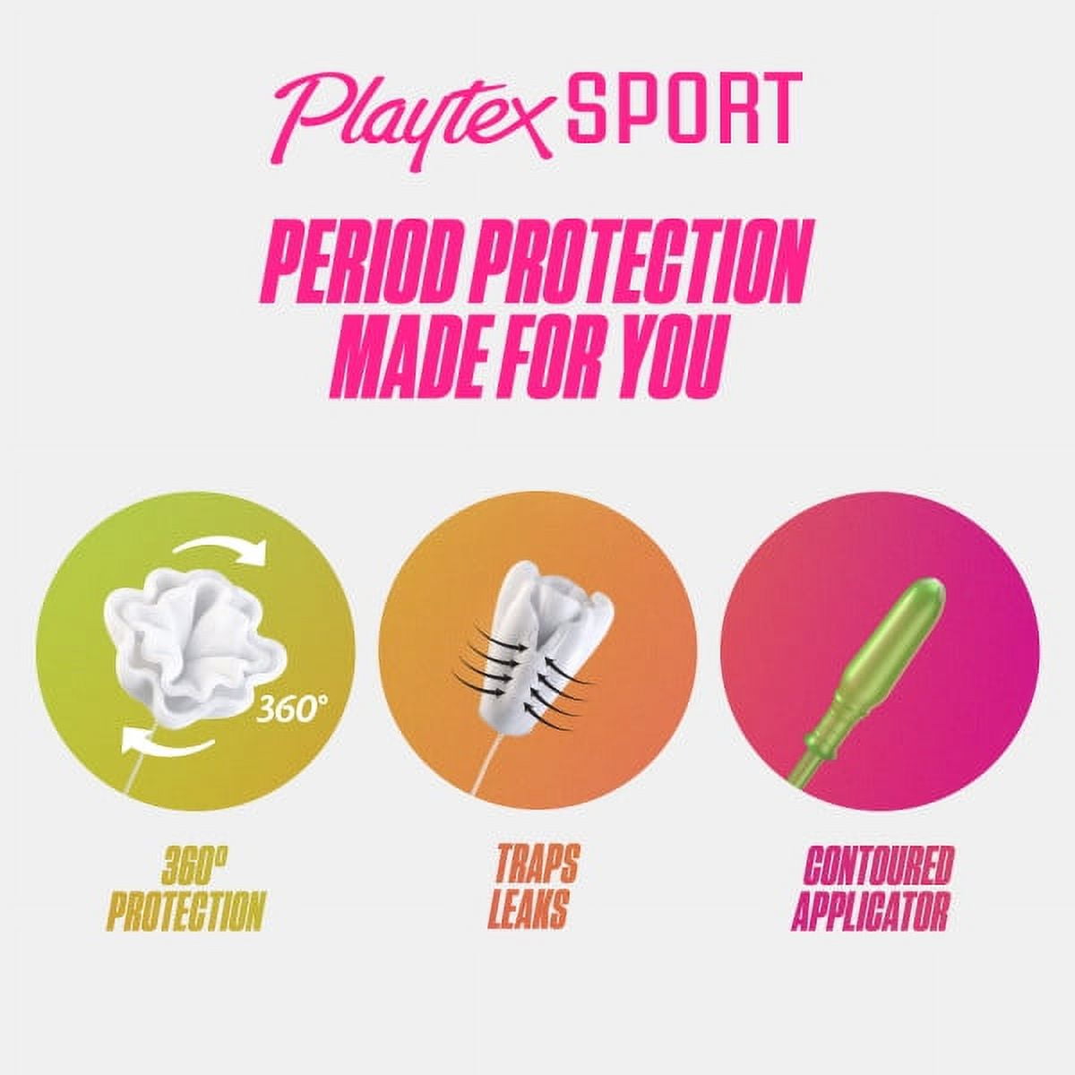 Playtex Sport Regular Plastic Applicator Tampons, 48 Ct, 360 Degree Sport Level Period Protection, No-Slip Grip Applicator