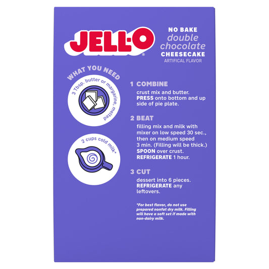 Jell-O No Bake Double Chocolate Cheesecake Artificially Flavored Dessert Kit with Filling Mix & Crust Mix, 9.24 oz Box