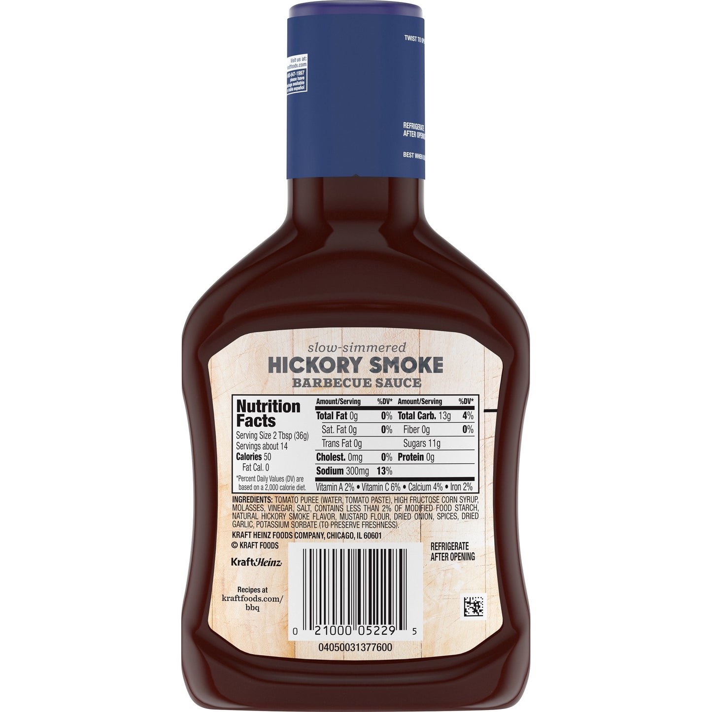 Kraft Hickory Smoke Slow-Simmered Barbecue BBQ Sauce, 17.5 oz Bottle