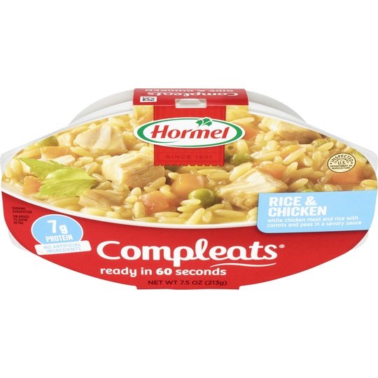 HORMEL COMPLEATS Rice & Chicken, Shelf Stable, 7.5 oz Plastic Tray