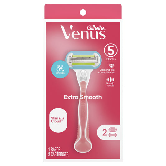 Venus Extra Smooth Pink Women's Razor Handle + 2 Blade Refills