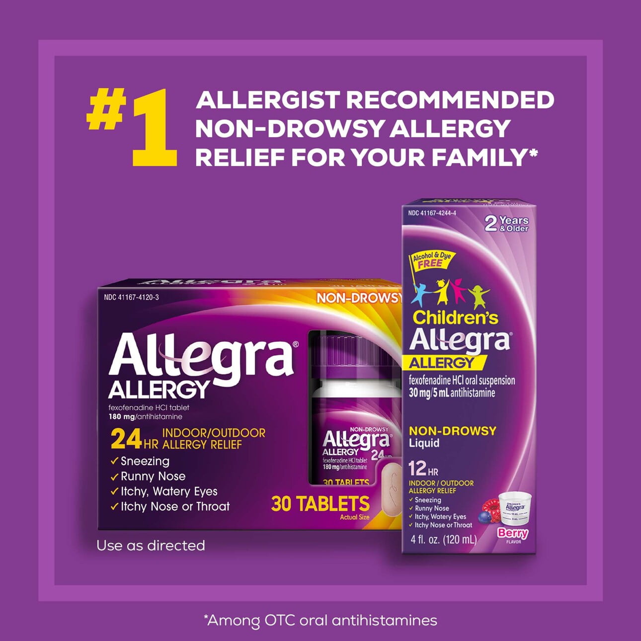 Allegra Adult 24 Hour Non-Drowsy Antihistamine Allergy Relief Medicine 180mg Tablets 30ct