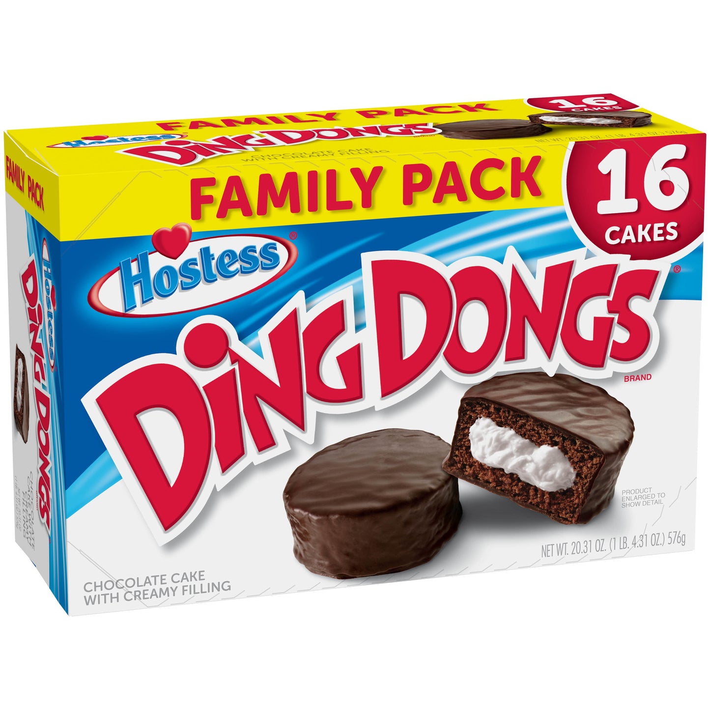 HOSTESS Chocolate DING DONGS, Chocolate Snack Cakes, Family Pack - 20.31 oz, 16 Count