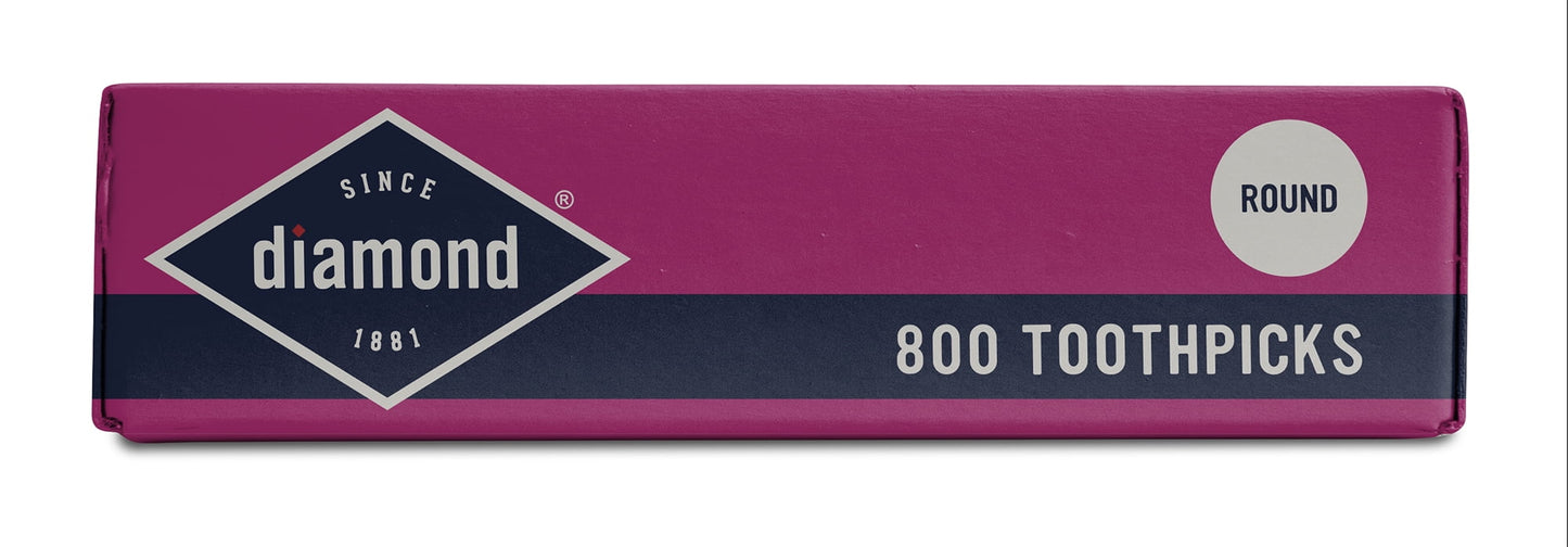 Diamond Classic Round Toothpicks, Toothpick Box, 800 Count Wood Toothpicks