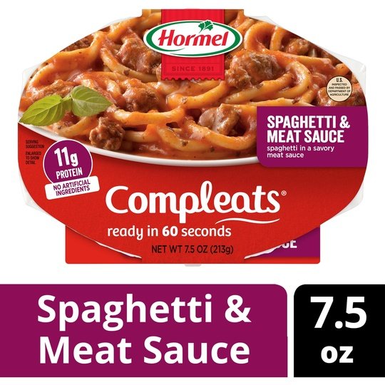 HORMEL COMPLEATS Spaghetti & Meat Sauce, Shelf Stable, 7.5 oz Plastic Tray