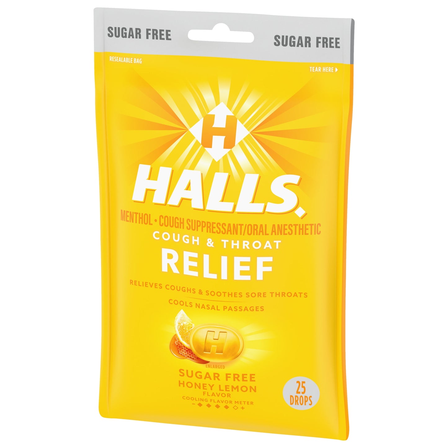 HALLS Relief Honey Lemon Sugar Free Cough Drops, 25 Drops