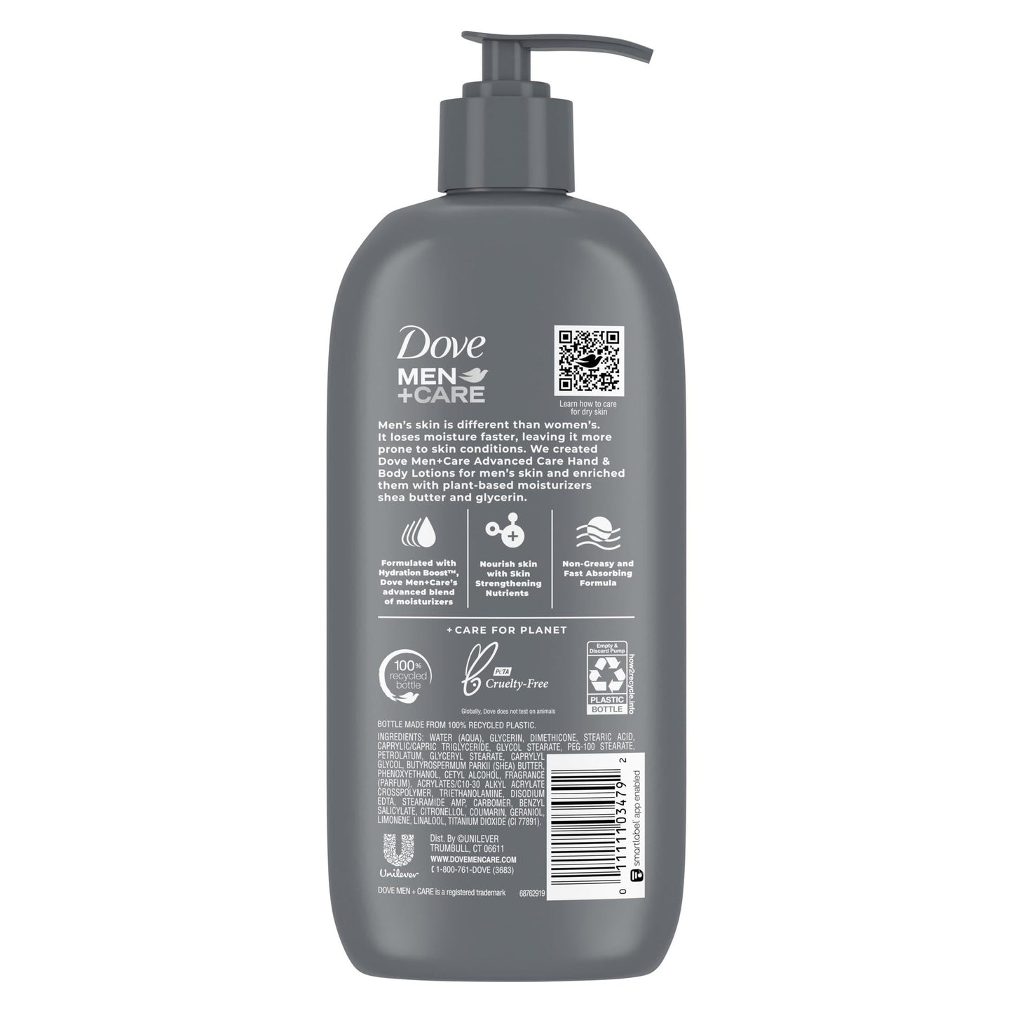 Dove Men+Care Skin Comfort Non Greasy Hand and Body Lotion for Dry Skin, Fresh, 13.5 fl oz