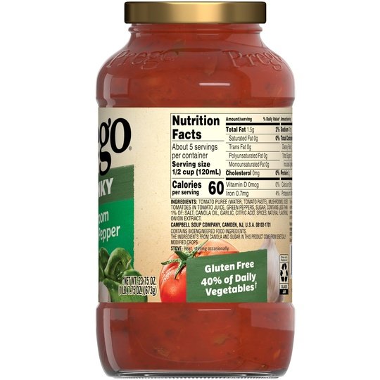 Prego Chunky Mushroom and Green Pepper Spaghetti Sauce, 23.75 oz Jar