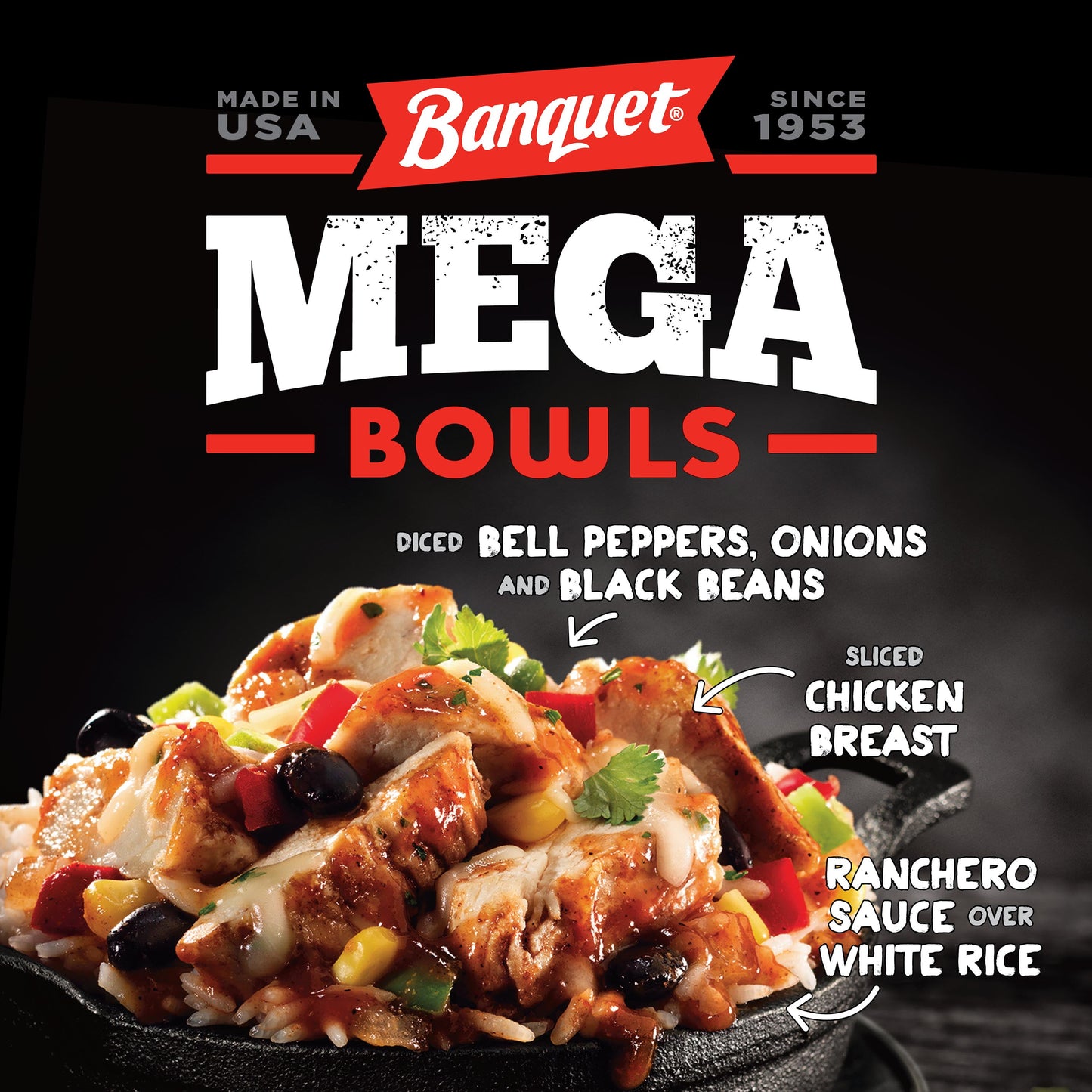 Banquet Mega Bowls Chicken Fajita Frozen Dinner, 14 oz (Frozen)