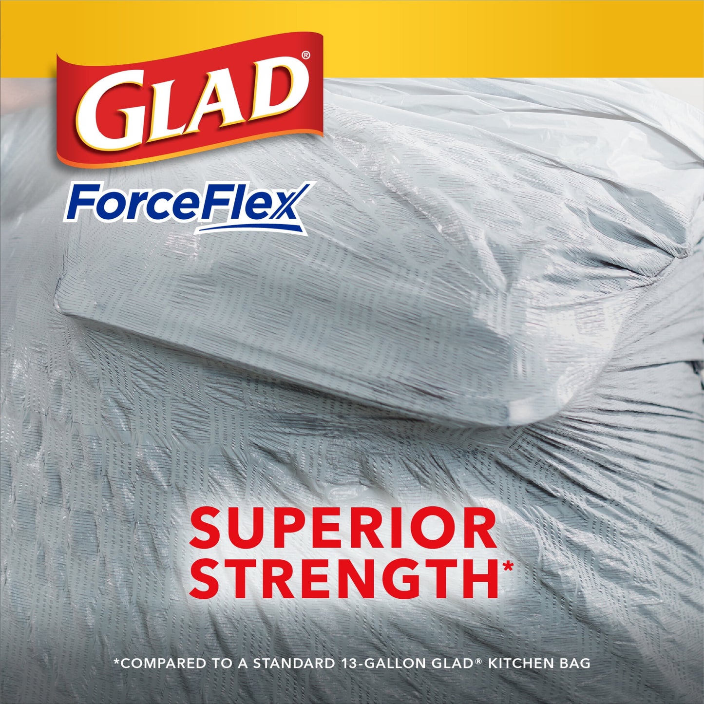 Glad ForceFlex 13 Gallon Tall Kitchen Trash Bags, Fresh Clean Scent, Febreze Freshness, 40 Bags