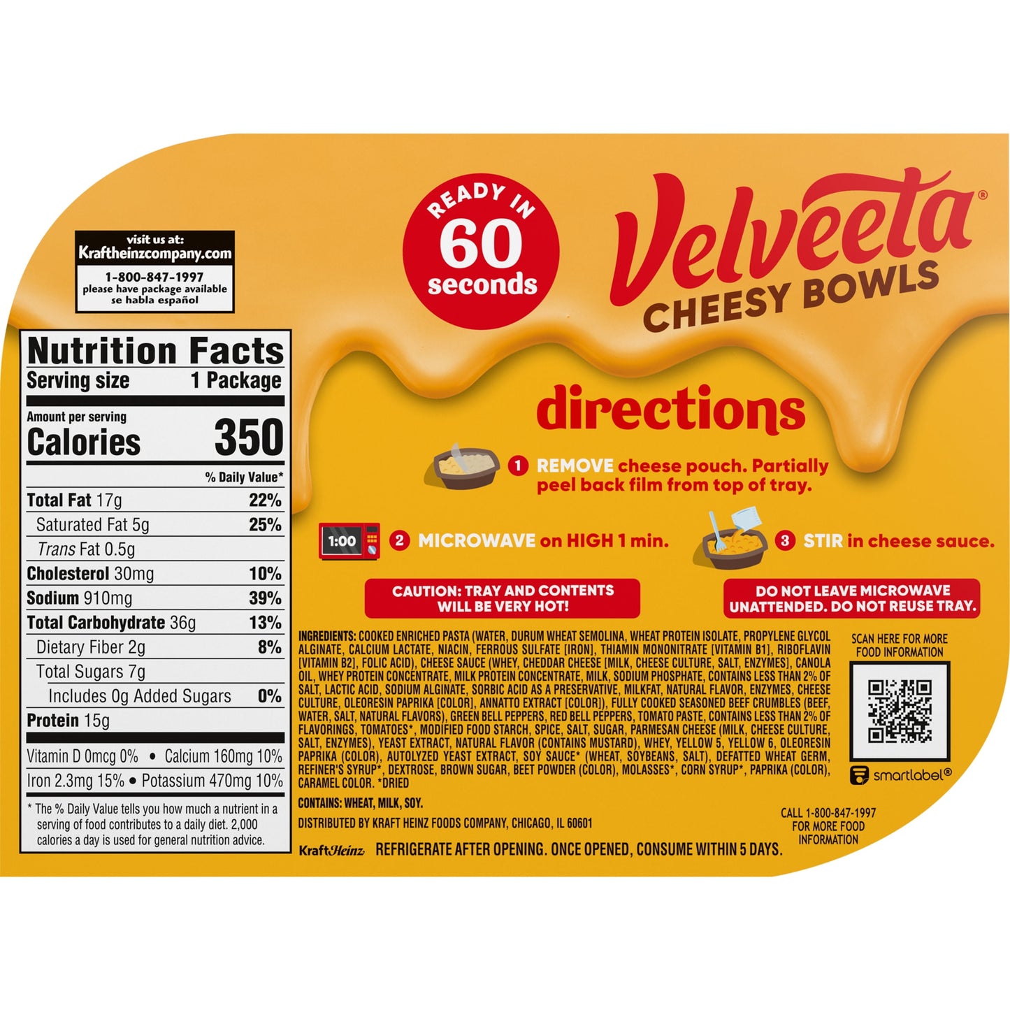 Velveeta Cheesy Bowls Lasagna with Meat Sauce Microwave Meal, 9 oz Tray