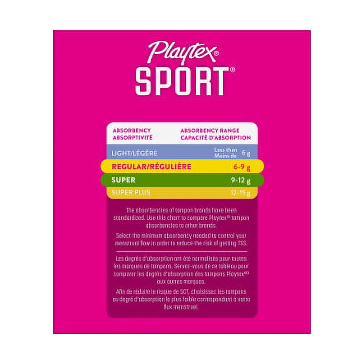 Playtex Sport Multi-Pack Regular And Super Plastic Applicator Unscented Tampons, 48 Ct Total, 360 Degree Sport Level Period Protection, Traps Leaks, No-Slip Grip Applicator, Moves With You