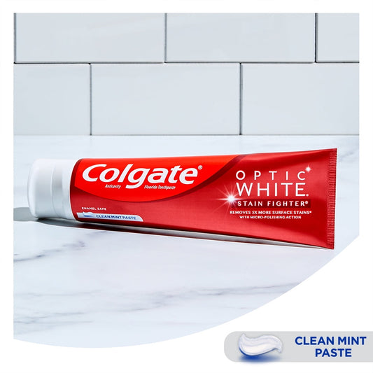 Colgate Optic White Stain Fighter Whitening Toothpaste, Clean Mint, 6 oz Tube