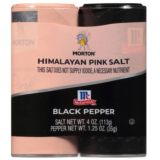 Morton Salt Himalayan Pink Salt & McCormick Ground Black Pepper Shaker Set, 5.25 oz