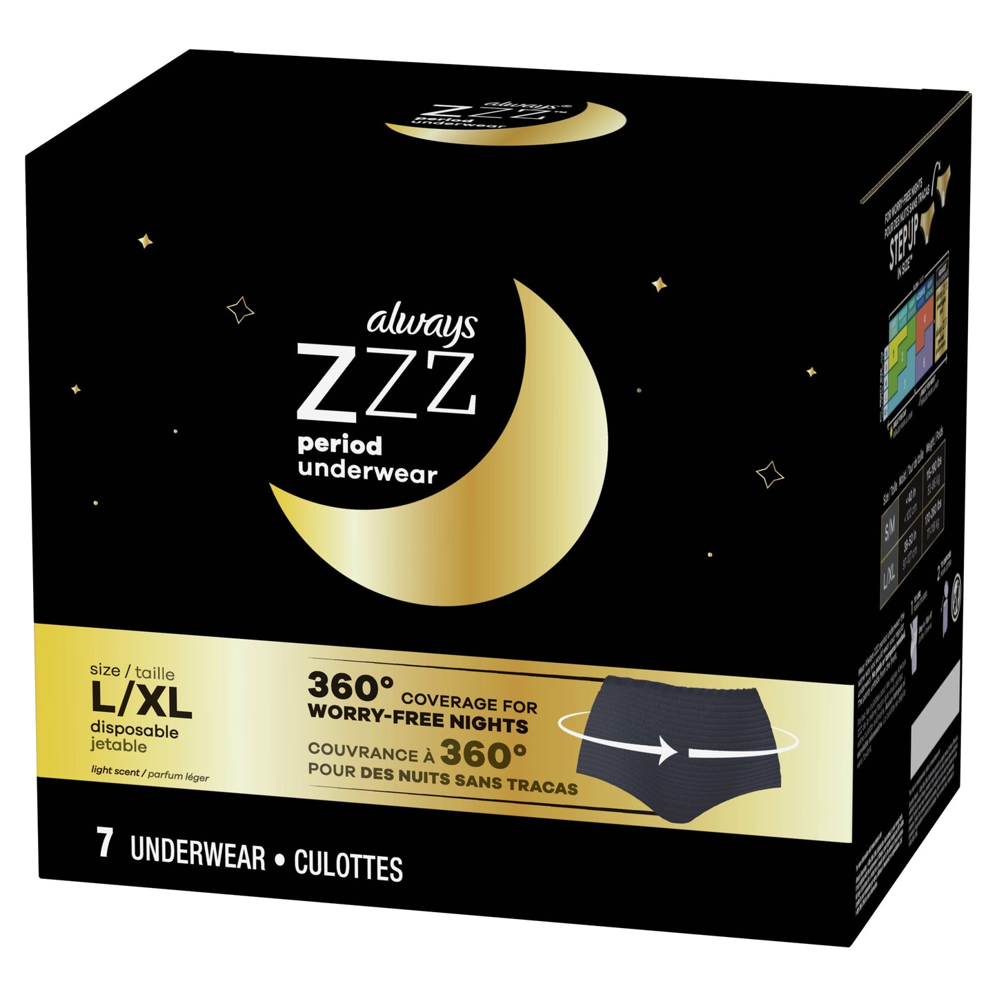 Always ZZZ Overnight Disposable Period Underwear for Women, Size L-XL, 7 Ct