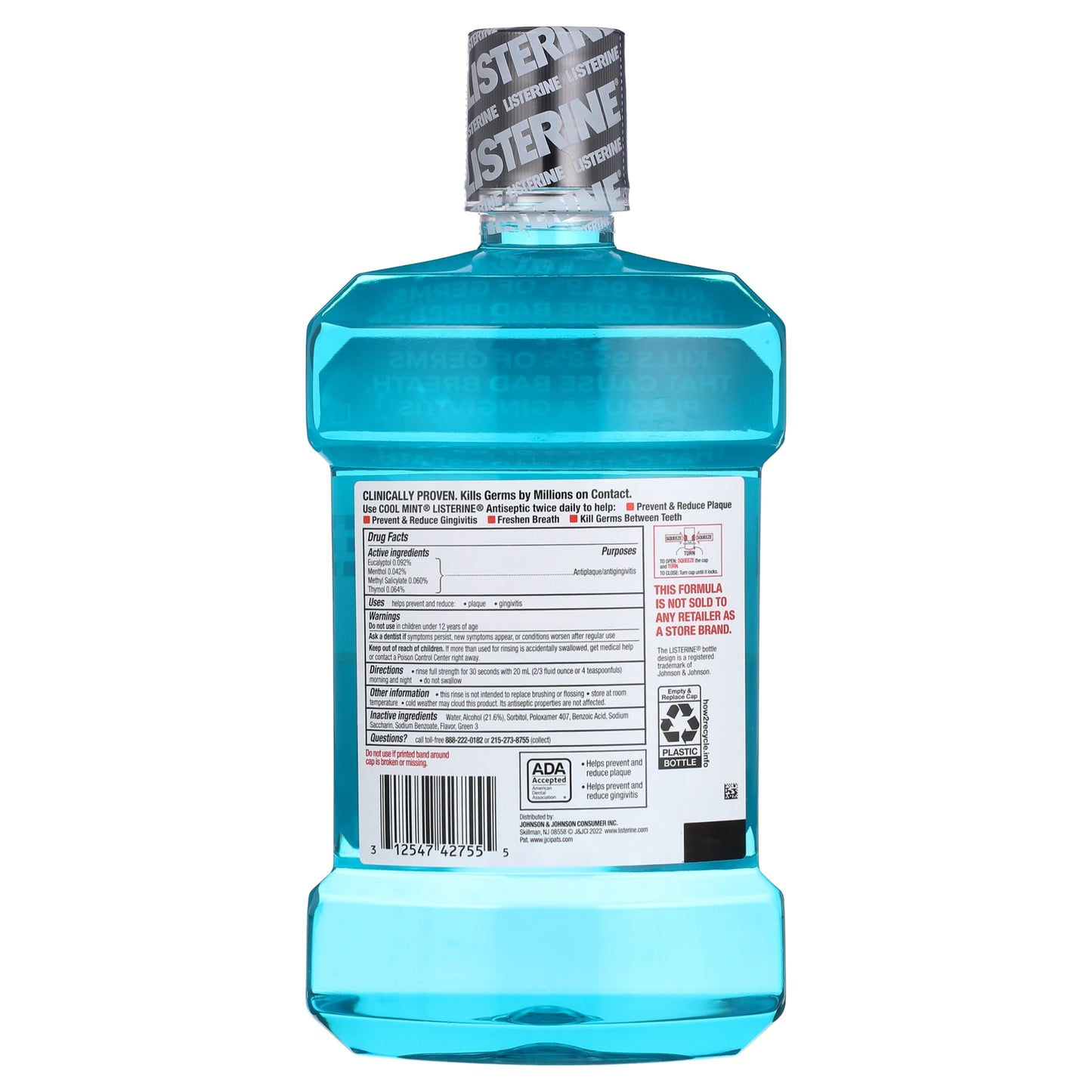 Listerine Cool Mint Antiseptic Mouthwash/Mouth Rinse for Bad Breath & Plaque, 1.5 L