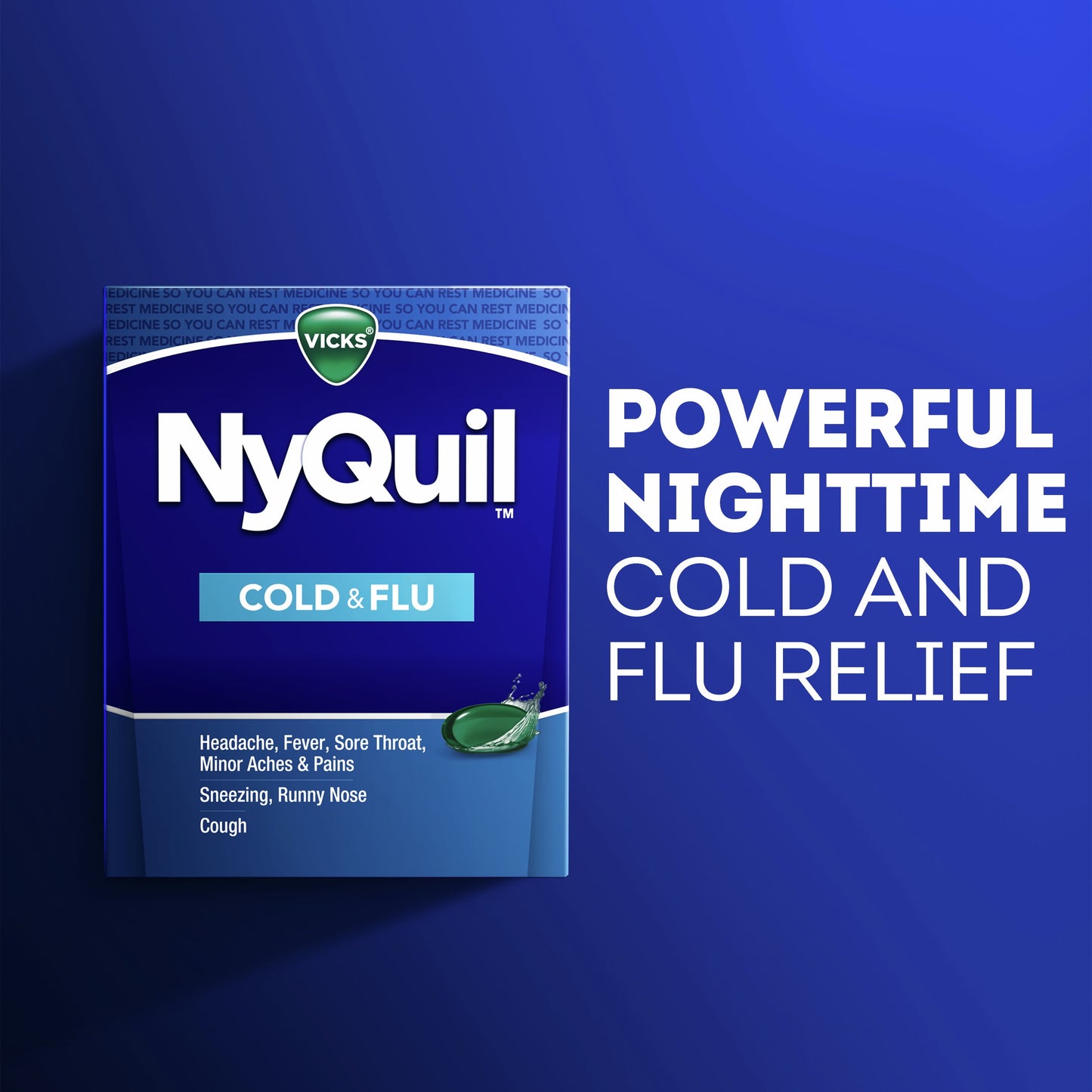 Vicks NyQuil Liquicaps, Nighttime Cold, Cough & Flu Medicine, Over-the-Counter Medicine, 24 Ct