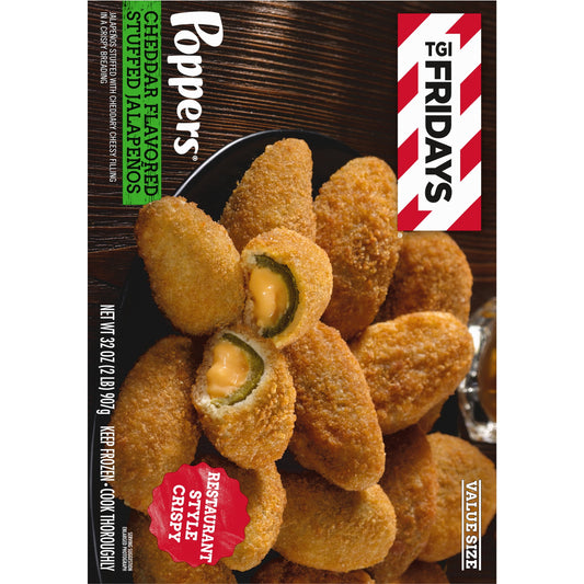 TGI Fridays Frozen Snacks & Appetizers Cheddar Cheese Stuffed Jalapeno Poppers Value Size, 32 oz Box Full Size
