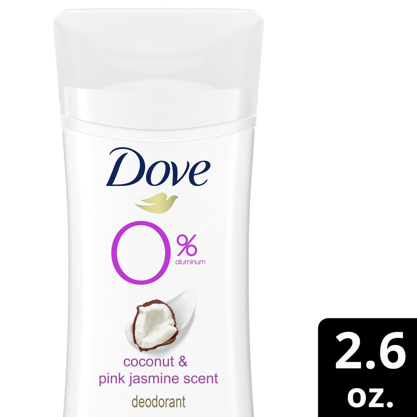 Dove 0% Aluminum Women's Antiperspirant Deodorant Stick, Coconut and Pink Jasmine, 2.6 oz