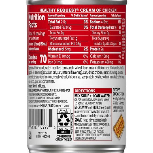 Campbell's Condensed Healthy Request Cream of Chicken Soup, 10.5 Ounce Can