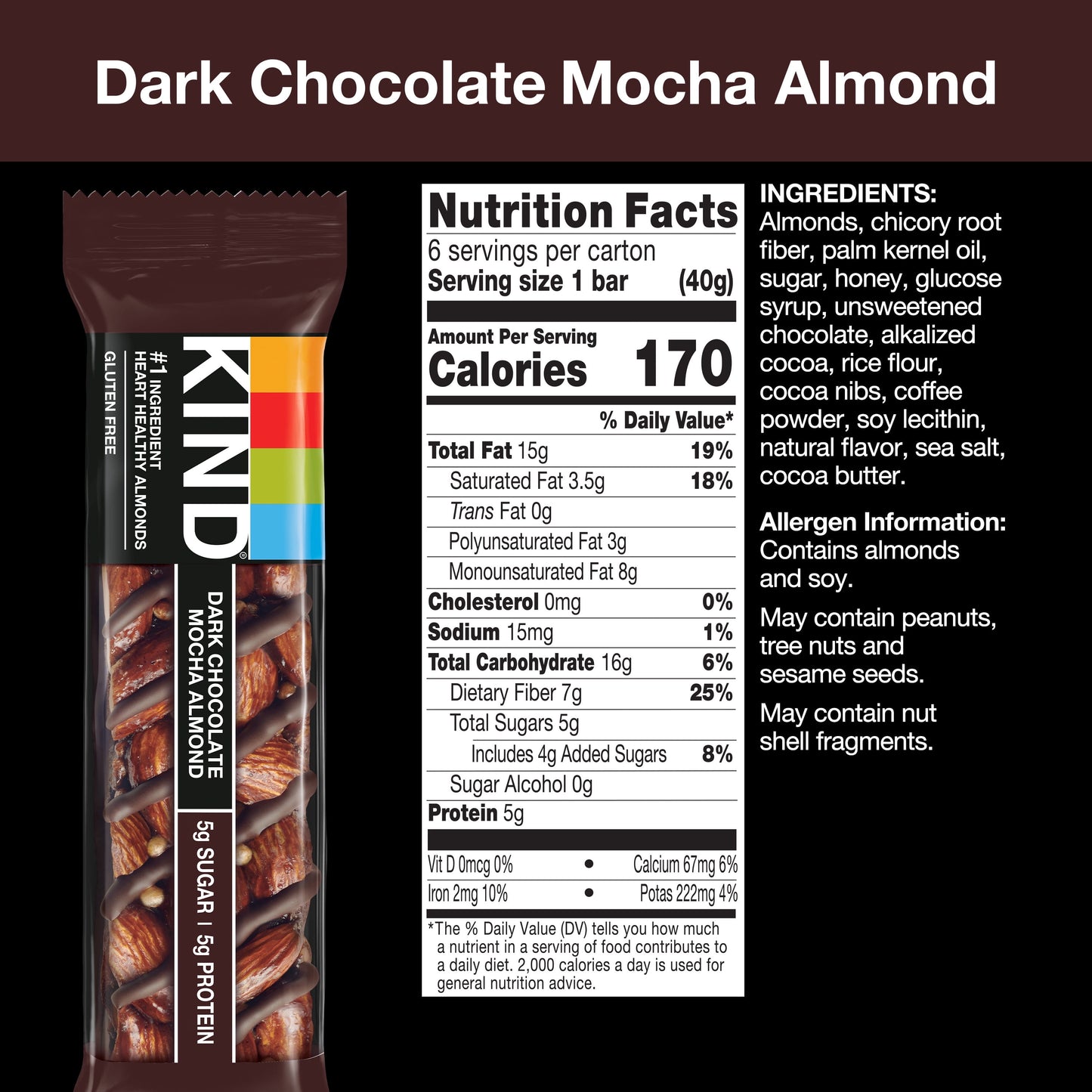 KIND Gluten Free Dark Chocolate Mocha Almond Snack Bars, 1.4 oz, 6 Count