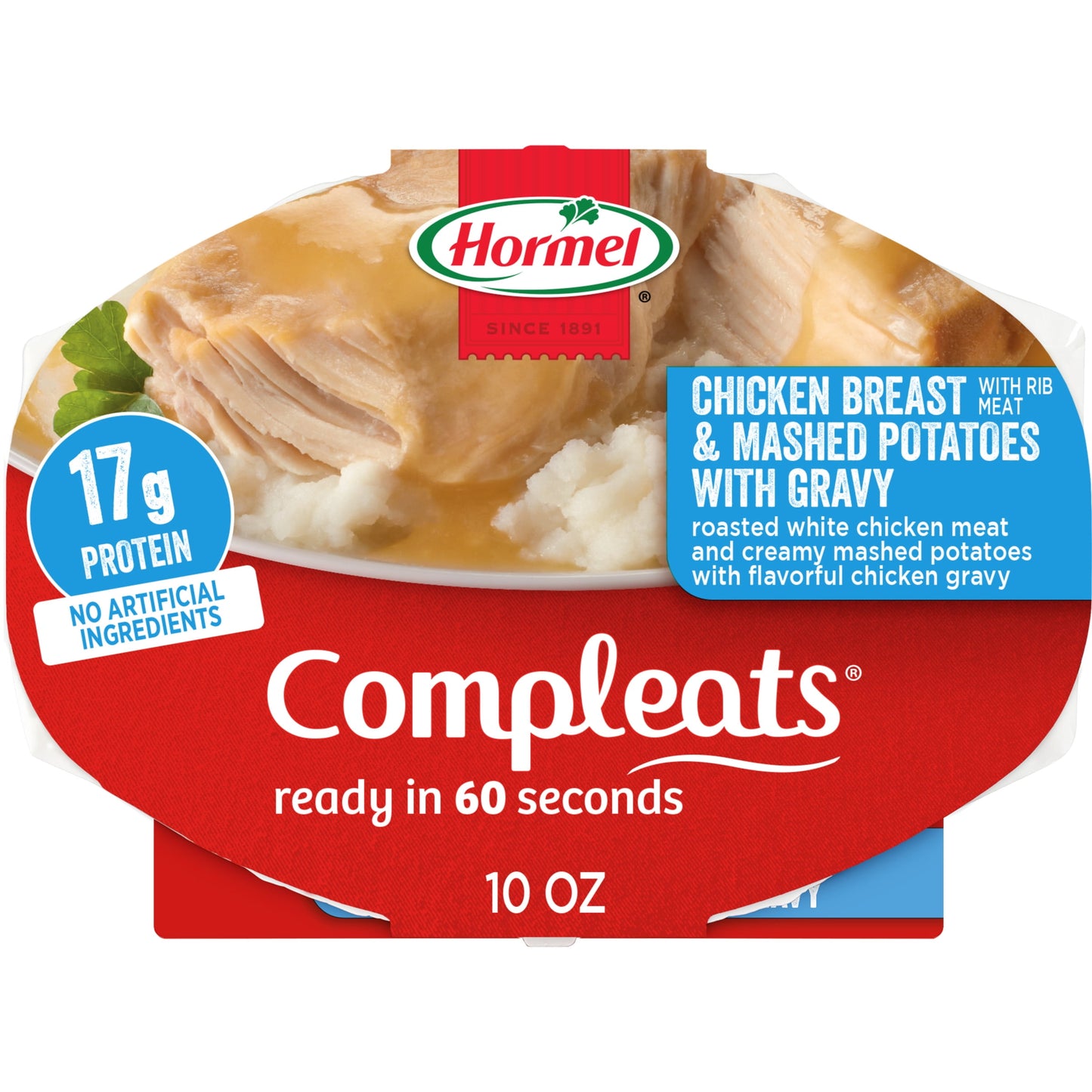 HORMEL COMPLEATS Chicken Breast with Gravy & Mashed Potatoes, Shelf Stable, 10 oz Plastic Tray