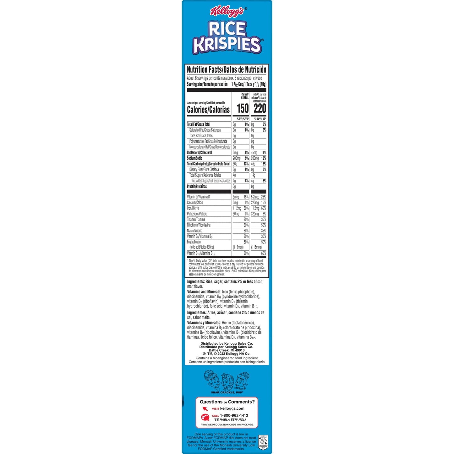 Kellogg's Rice Krispies Original Breakfast Cereal, 9 oz Box