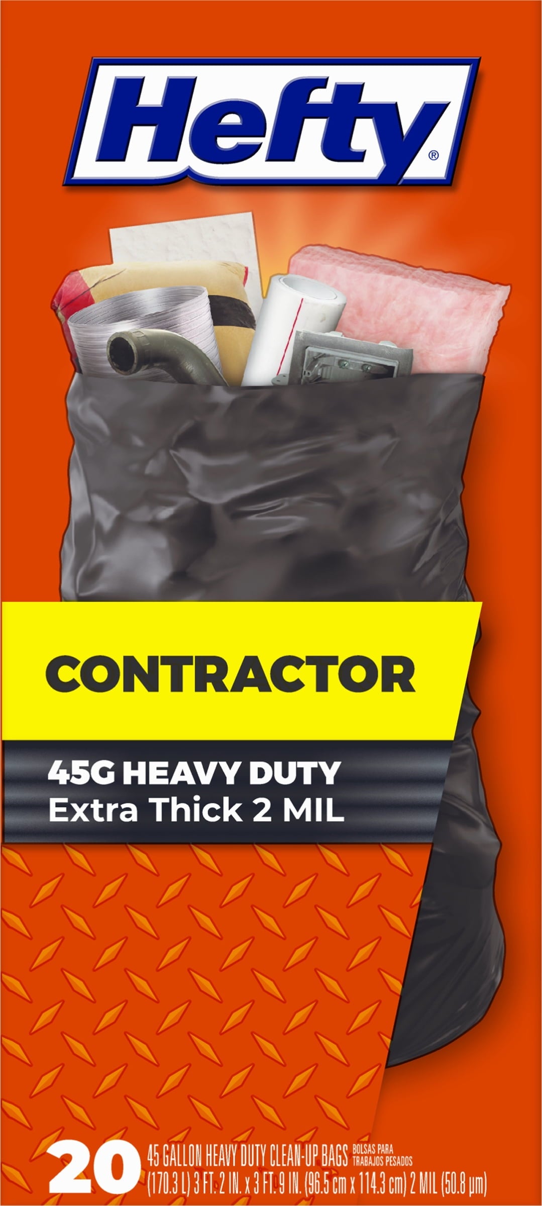 Hefty Heavy Duty Contractor Extra Large Trash Bags, 45 Gallon, 20 Count