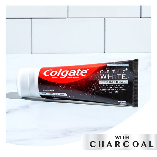 Colgate Optic White Whitening Toothpaste with Charcoal, Cool Mint Paste, 4.2 oz