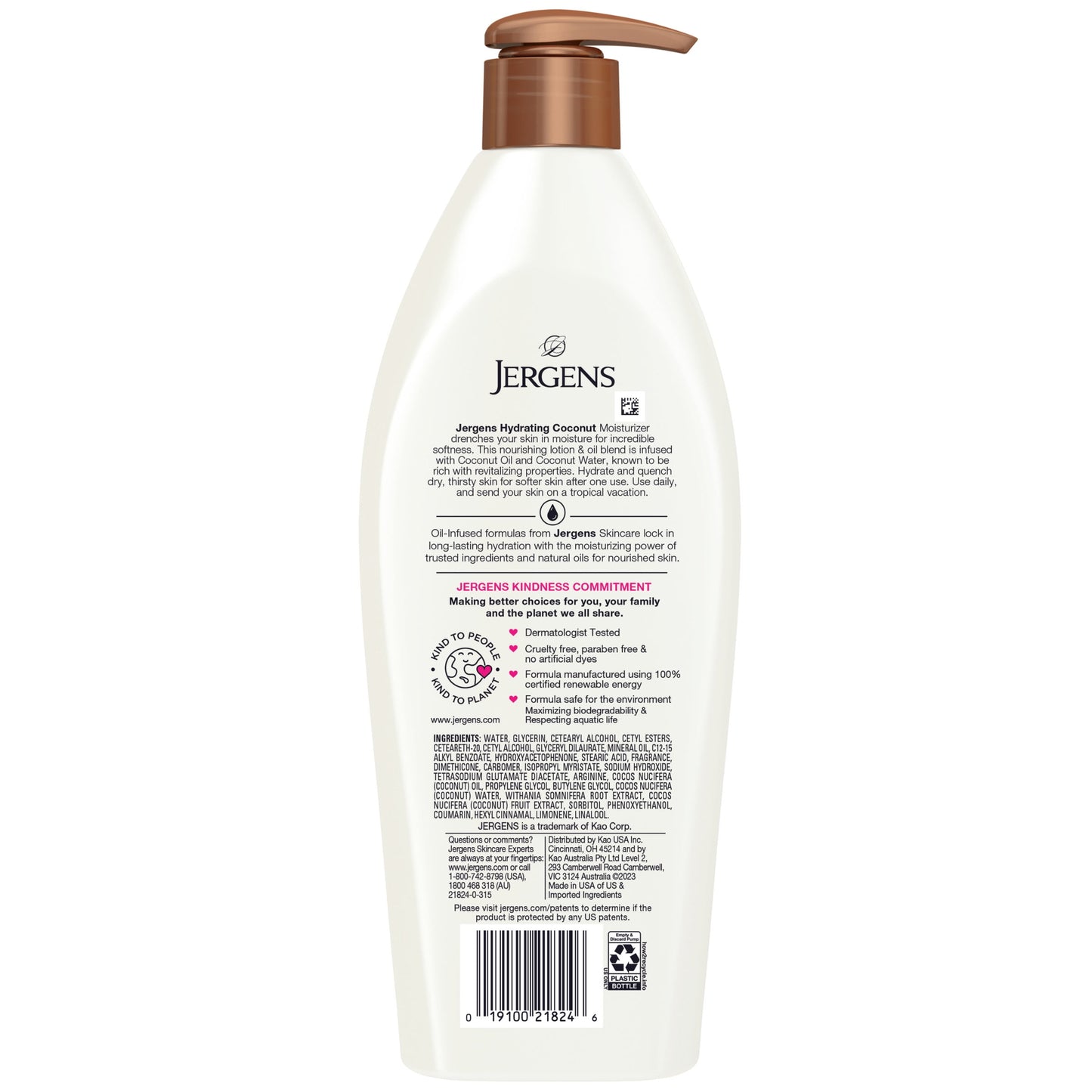 Jergens Hand and Body Lotion, Oil-Infused Coconut Moisturizer, Dermatologist Tested, 24hr Hydration, 16.8 oz