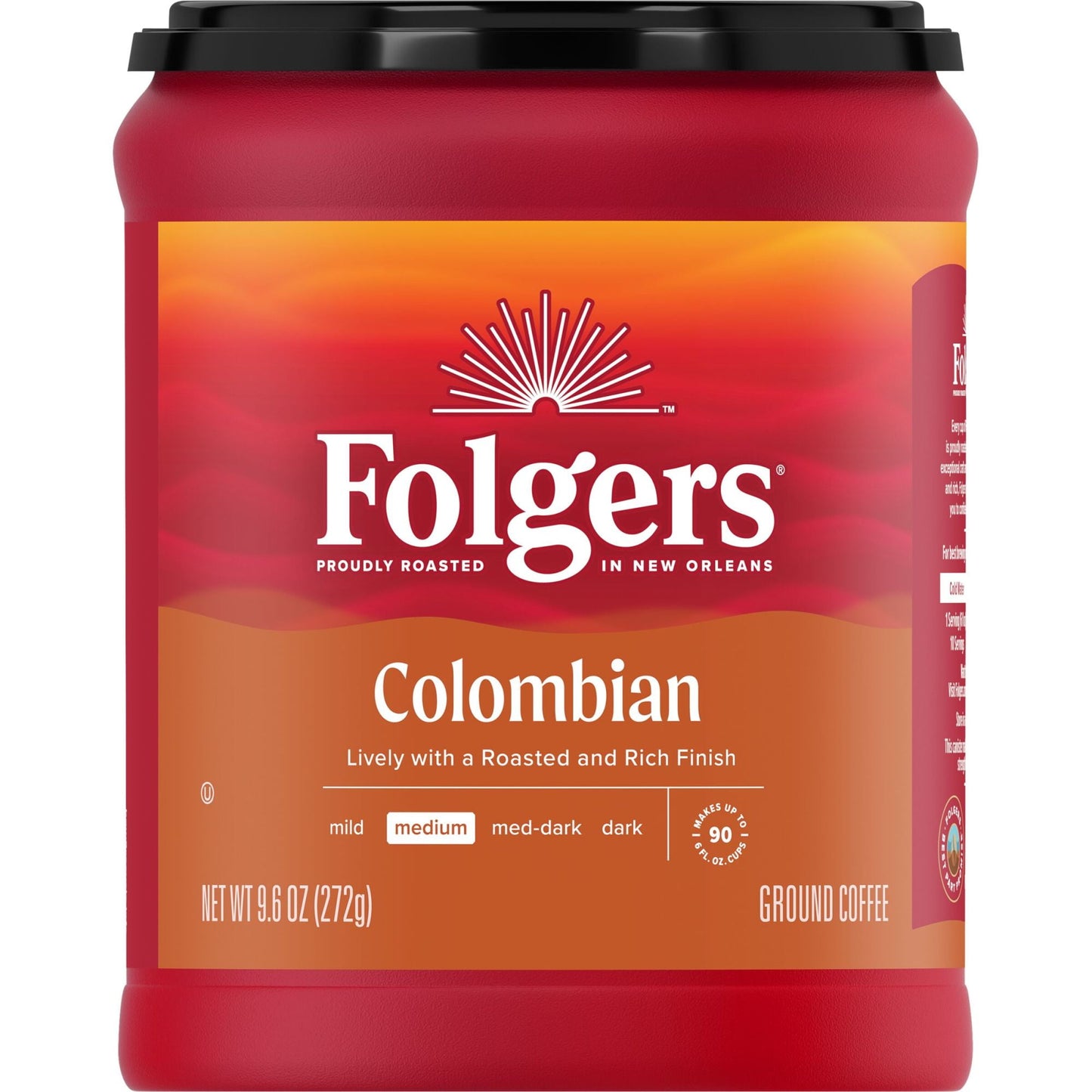 Folgers Colombian Coffee, Medium Roast Ground Coffee, 9.6 Ounce Canister