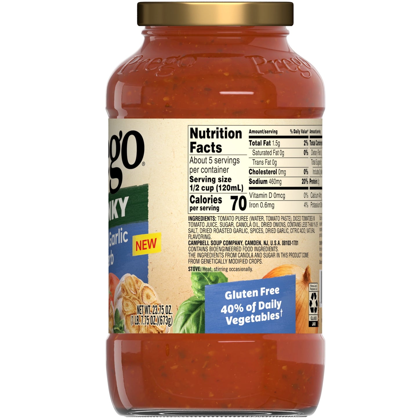 Prego Chunky Roasted Garlic and Herb Spaghetti Sauce, 23.75 oz Jar