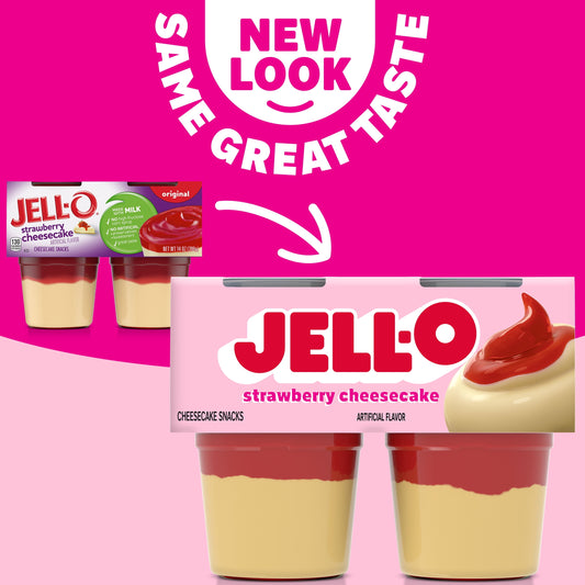 Jell-O Original Strawberry Cheesecake Pudding Cups Snack, 4 Ct Cups