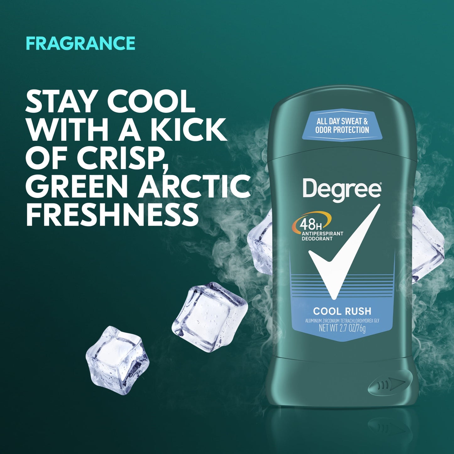 Degree Long Lasting Men's Antiperspirant Deodorant Stick Twin Pack, Cool Rush, 2.7 oz