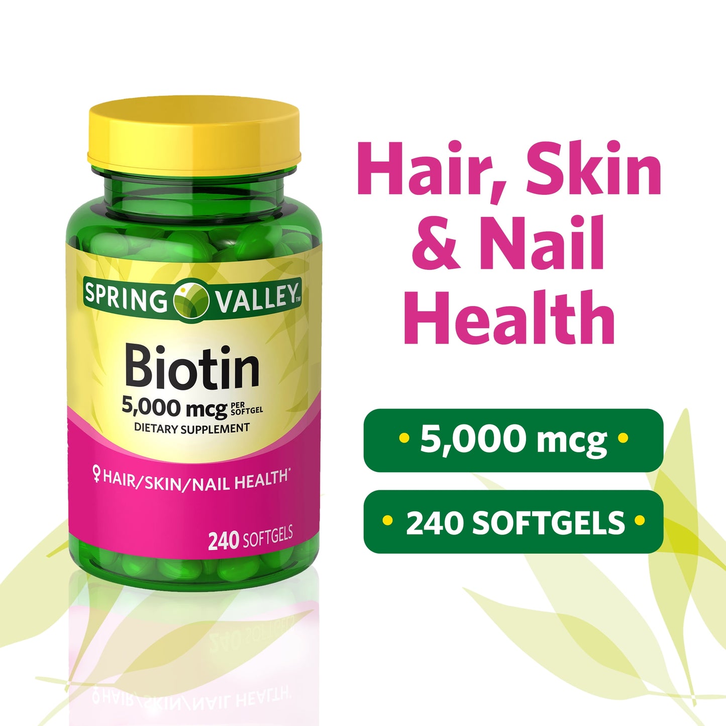 Spring Valley Biotin Softgels Dietary Supplement, 5,000 mcg, 240 Count