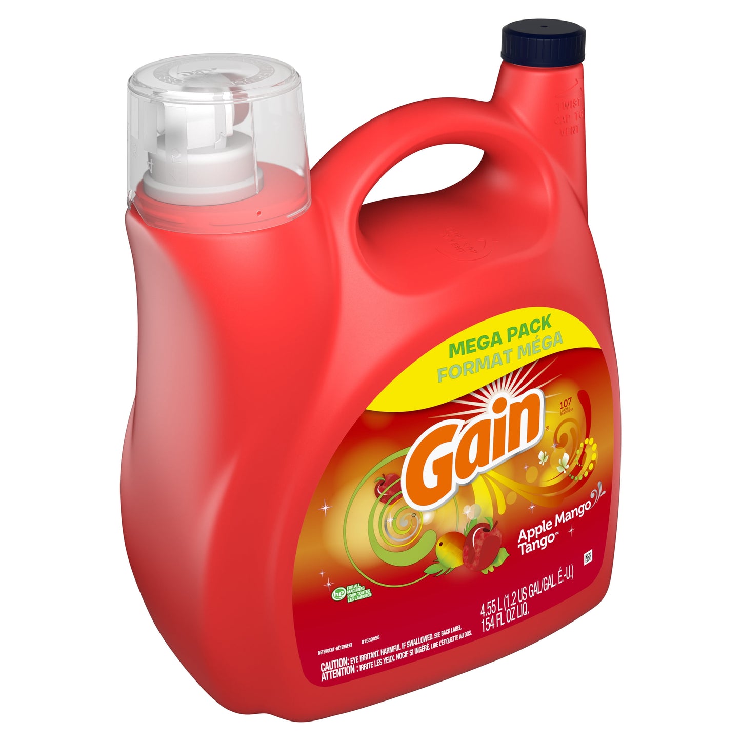 Gain Liquid Laundry Detergent, Apple Mango Tango Scent, 107 Loads, 154 fl oz